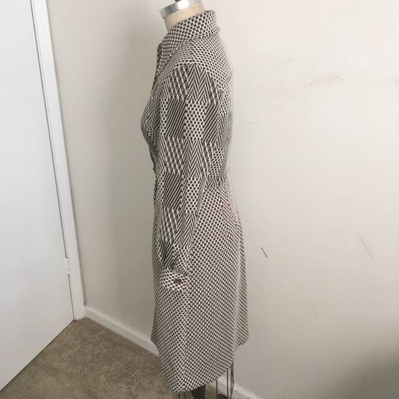 70's Brown-White Double Knit Graphic Print Dress - Picture 2 of 8